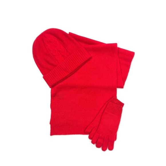 CHARTER CLUB RED CASHMERE HAT, GLOVES & SCARF BOXED SET red cashmere warm - Picture 1 of 11